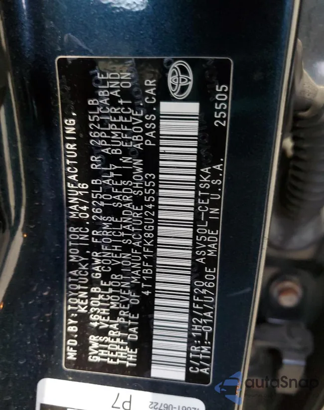 4T1BF1FK8GU245553: 91673625