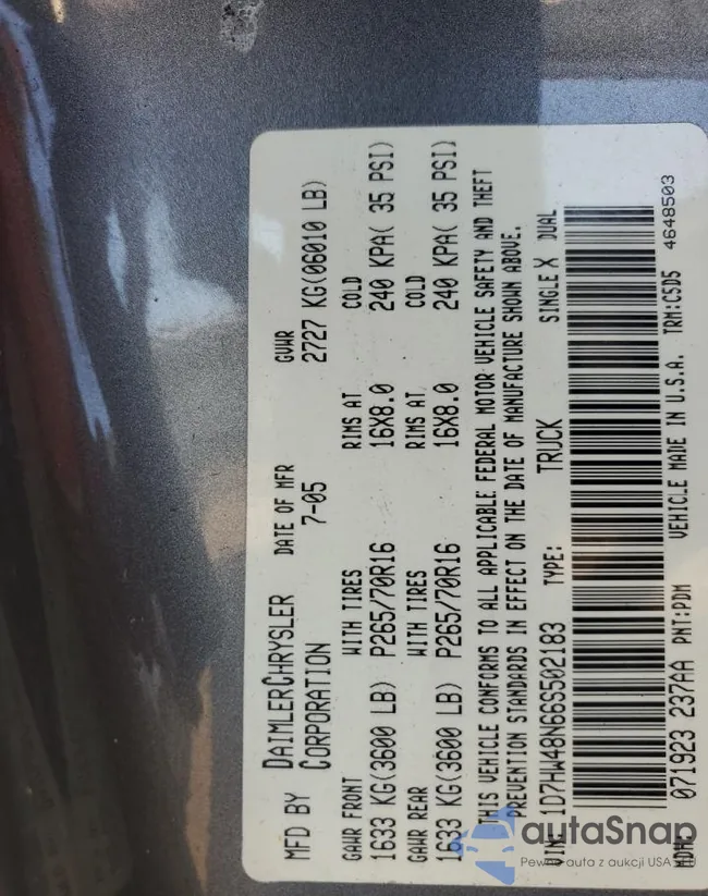 1D7HW48N66S502183: 91210705