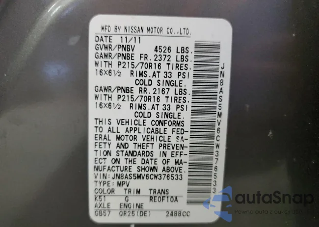 JN8AS5MV6CW376533: 91763435