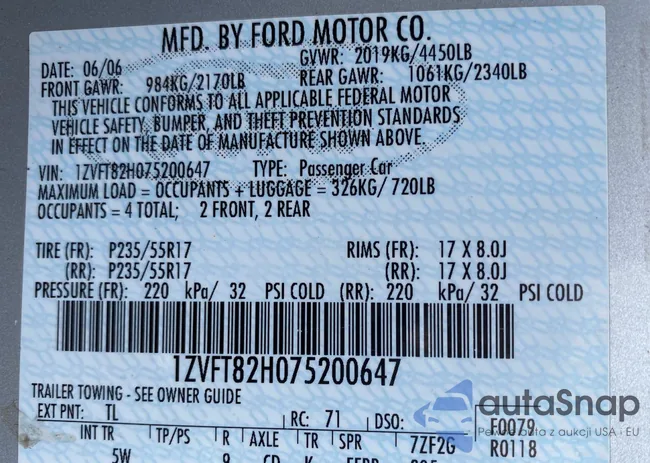 1ZVFT82H075200647: 91671605