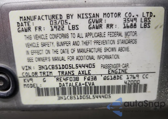 3N1CB51D05L544405: 91243345