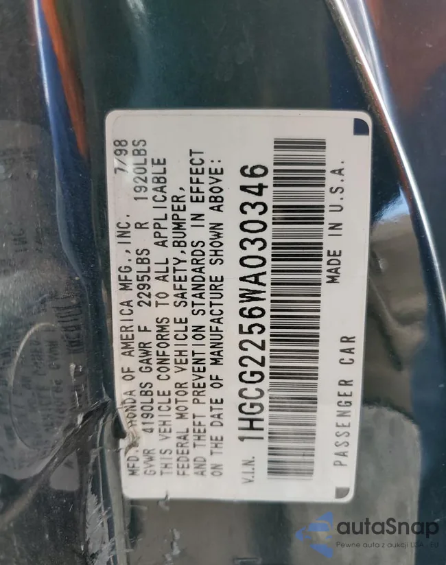 1HGCG2256WA030346: 93334285