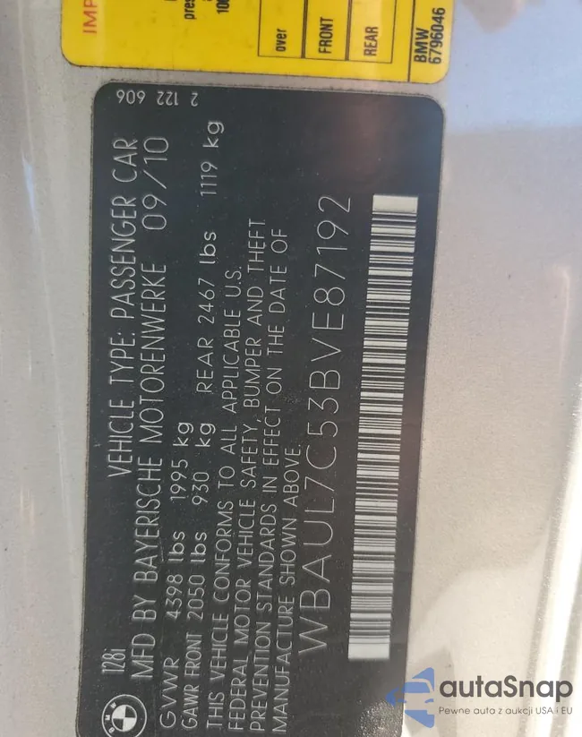 WBAUL7C53BVE87192: 93219095