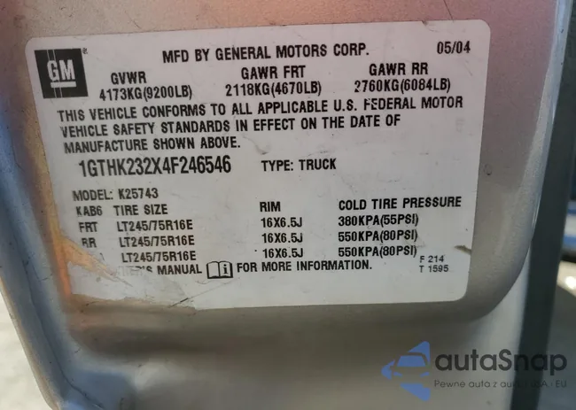 1GTHK232X4F246546: 92457345
