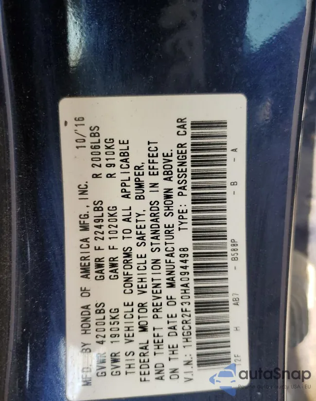 1HGCR2F30HA094498: 92707555