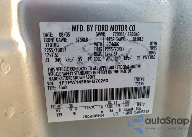 1FTPW14585FB70250: 93889635