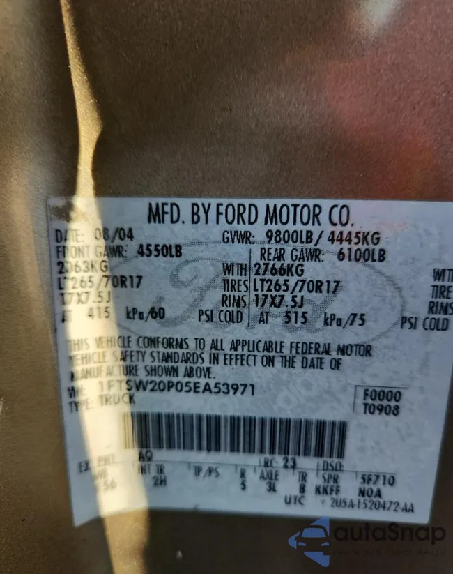 1FTSW20P05EA53971: 91082735