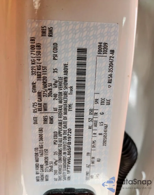 1FTFW6L86SFB19720: 93496465