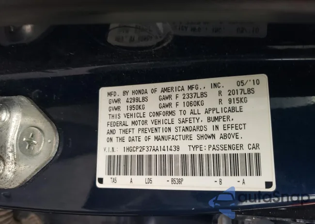 1HGCP2F37AA141439: 92248355