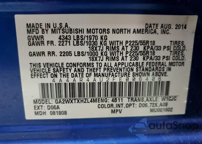 4A4AR4AU2FE006406: 91610345