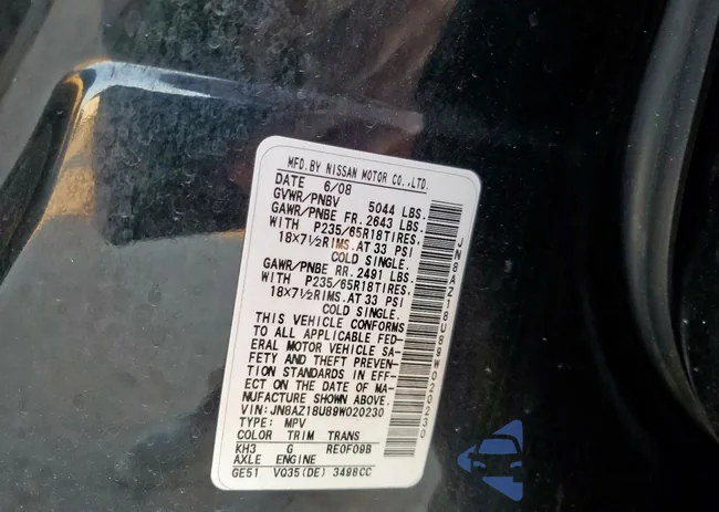 JN8AZ18U89W020230: 91222995