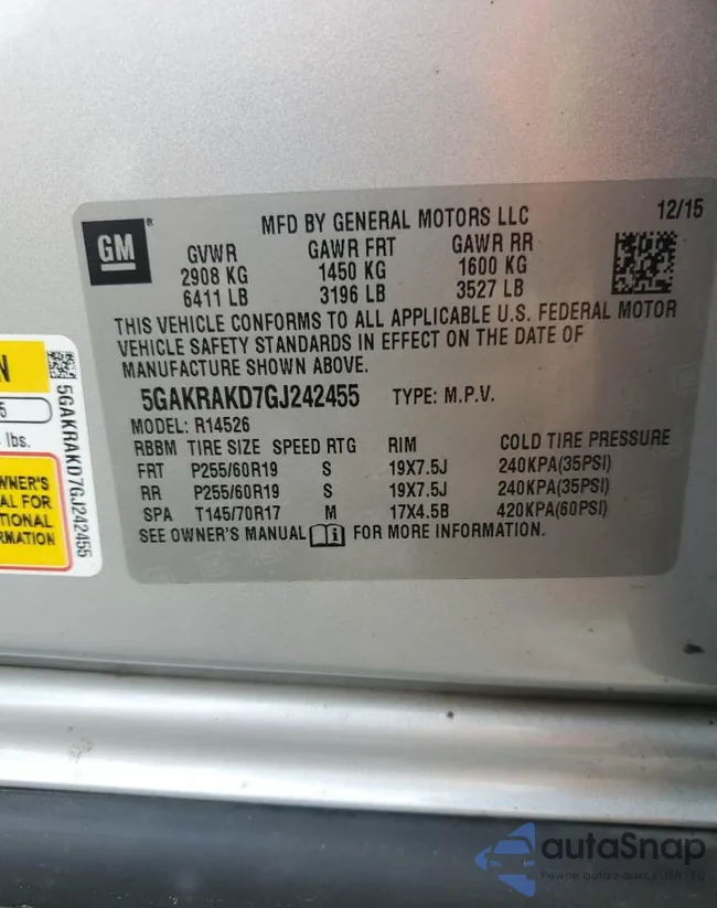 5GAKRAKD7GJ242455: 93465365