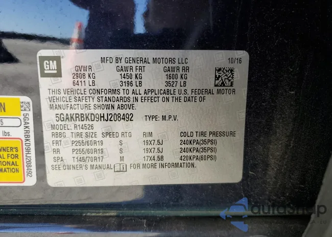 5GAKRBKD9HJ208492: 92612135