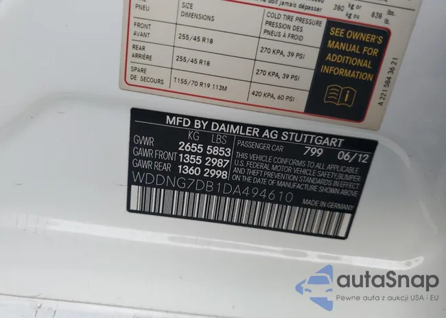 WDDNG7DB1DA494610: 91065425