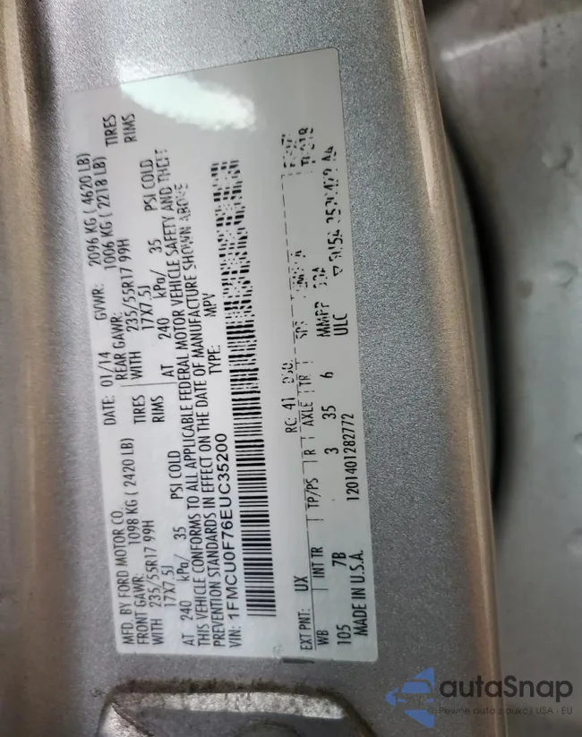 1FMCU0F76EUC35200: 91563955