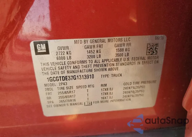 1GCGTDE37G1313910: 92600715