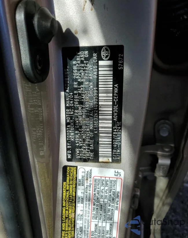 4T1BE32K24U905991: 91292325