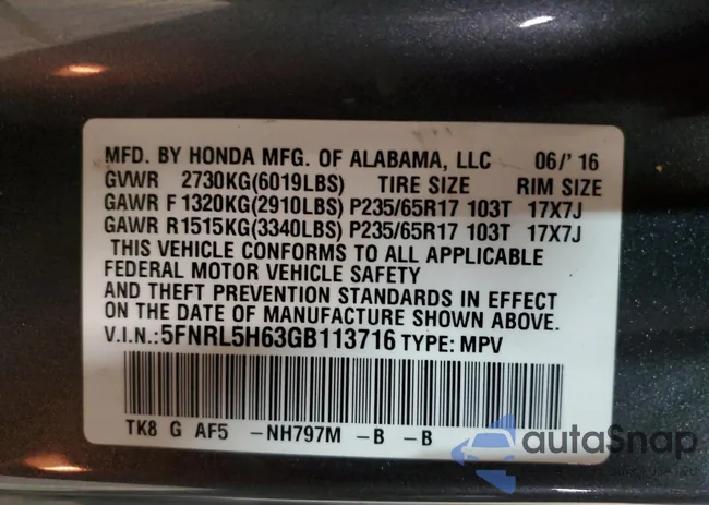 5FNRL5H63GB113716: 91253845