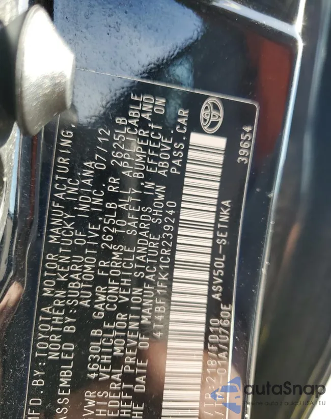 4T4BF1FK1CR239240: 91041965