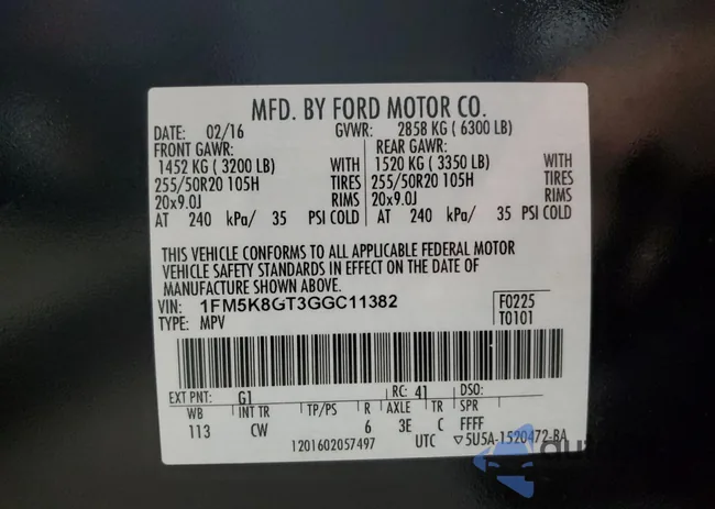 1FM5K8GT3GGC11382: 92290515