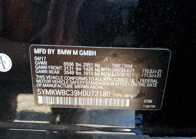 5YMKW8C39H0U72180: 91697265