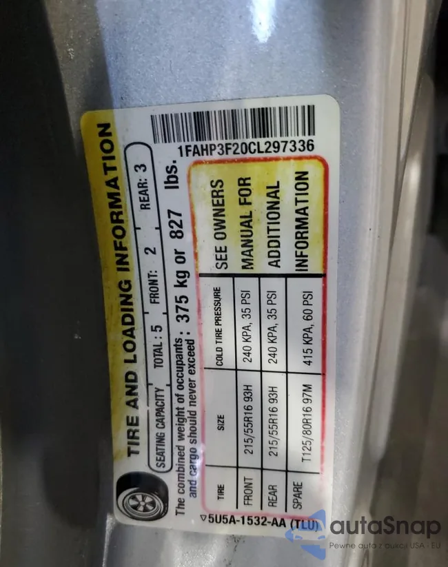 1FAHP3F20CL297336: 91185445