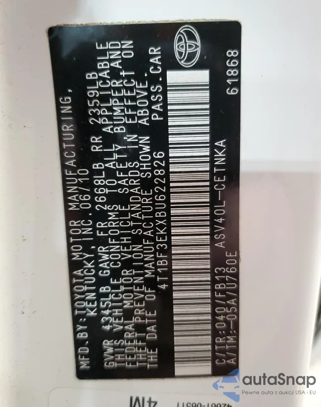 4T1BF3EKXBU622826: 91764765