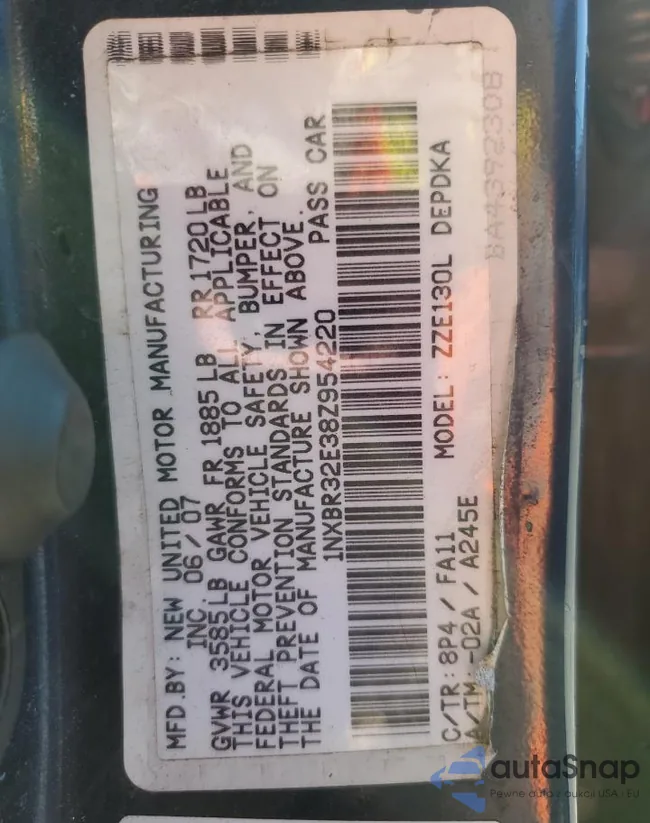 1NXBR32E38Z954220: 93010625