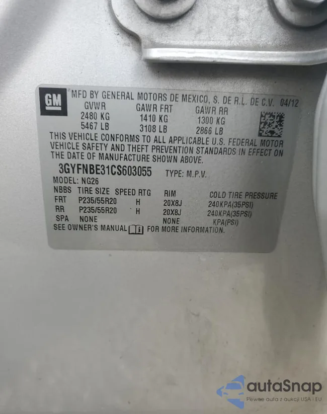 3GYFNBE31CS603055: 91797645