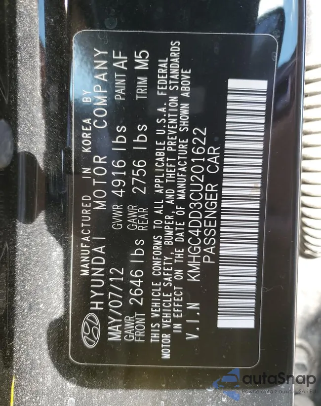 KMHGC4DD3CU201622: 92223665