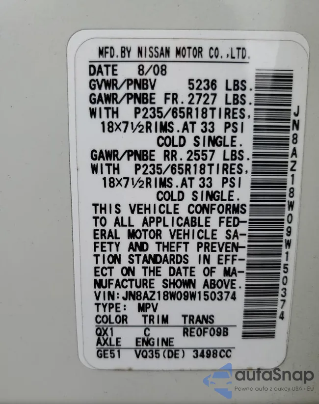 JN8AZ18W09W150374: 91098485