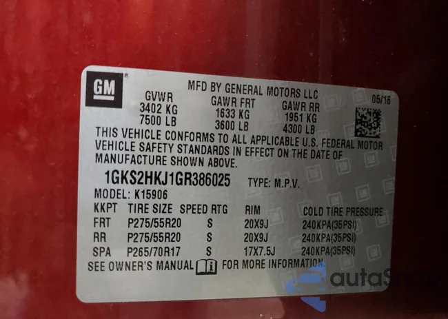 1GKS2HKJ1GR386025: 91140175