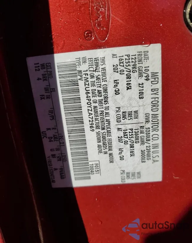 1FMZU64P0YZA72969: 90815905