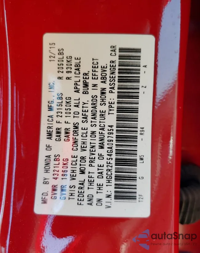 1HGCR2F54GA097954: 84585465