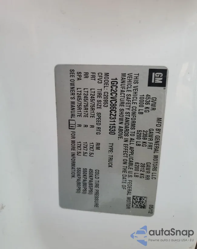 1GC2CVC86CZ311530: 87048425