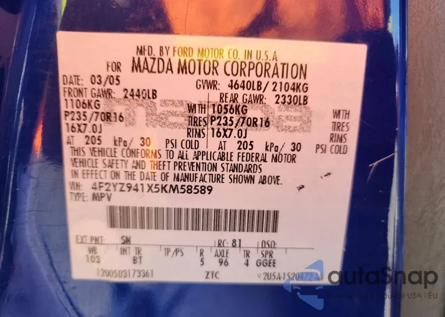 4F2YZ941X5KM58589: 91121915