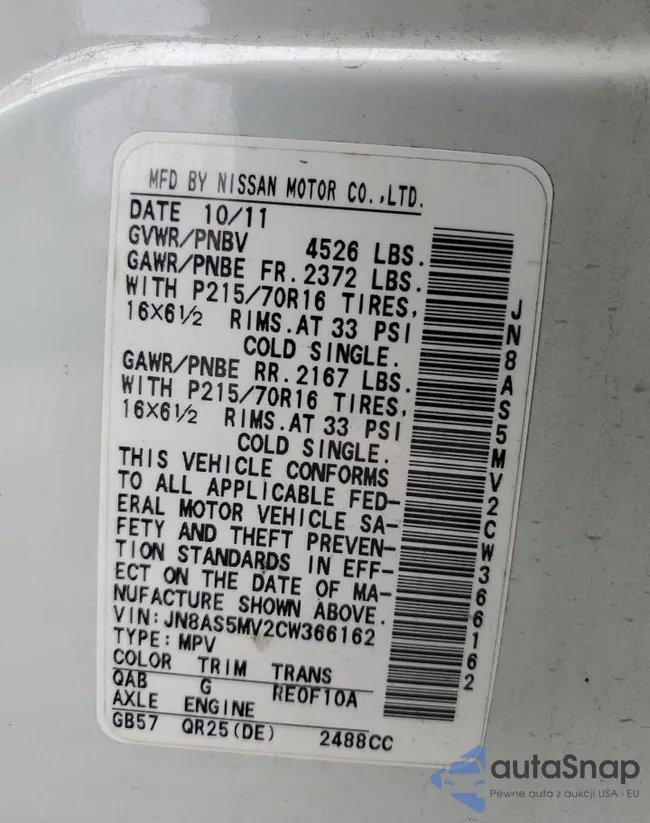 JN8AS5MV2CW366162: 85734864