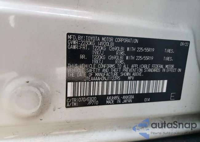 JTEAAAAH3NJ112395: 86987164