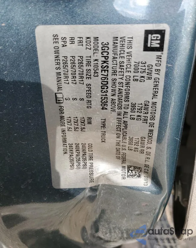 3GCPKSE76DG315364: 45555745