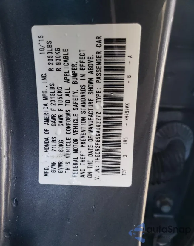 1HGCR2F89GA062272: 86372534