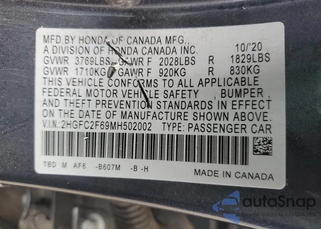 2HGFC2F69MH502002: 87163124