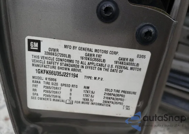 1GKFK66U35J221194: 85415324