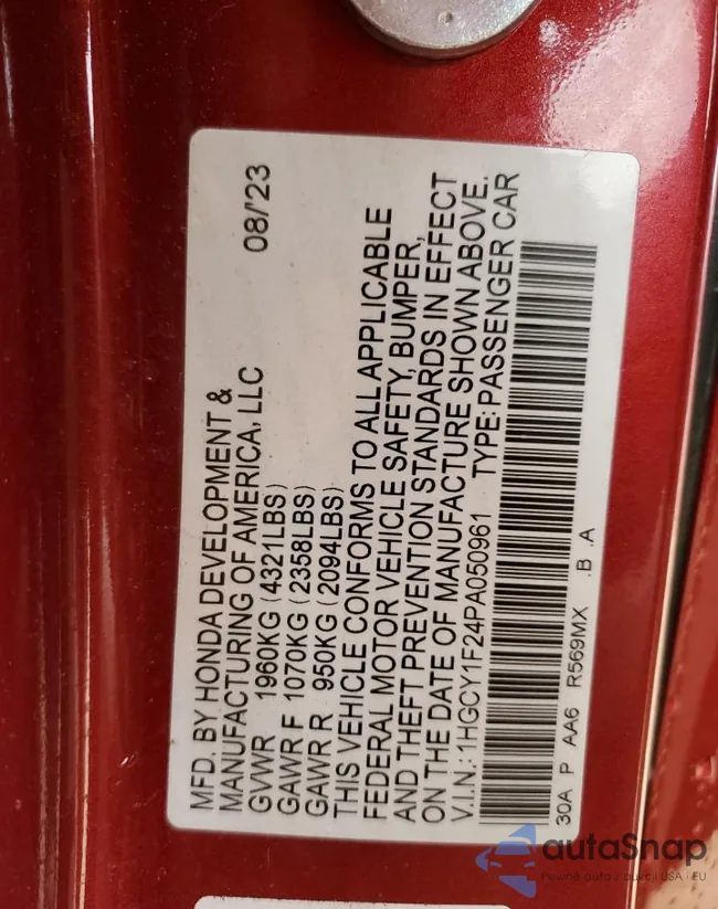 1HGCY1F24PA050961: 86956034