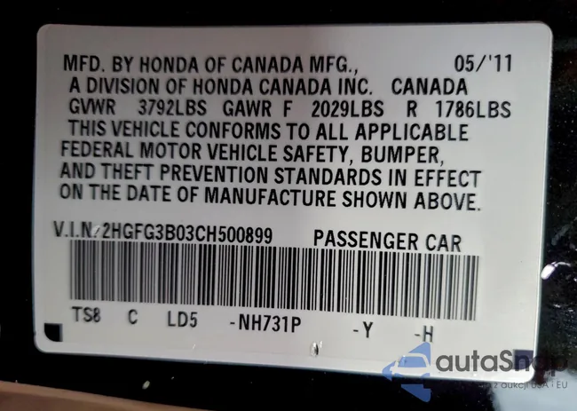 2HGFG3B03CH500899: 98493085