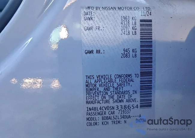 1N4BL4CV0SN338654: 95146445