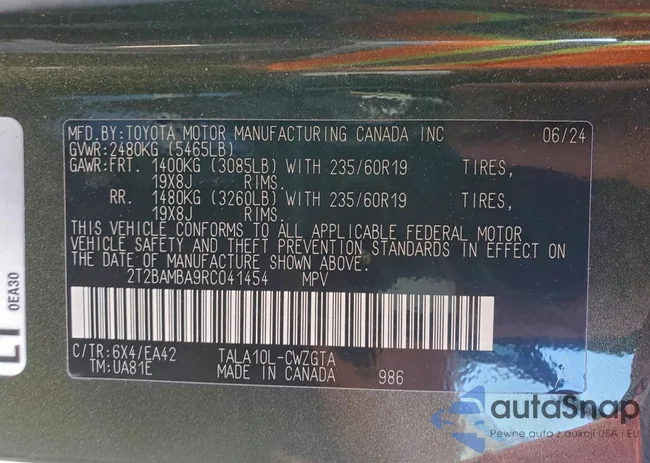 2T2BAMBA9RC041454: 95555955