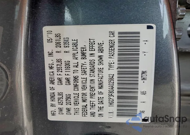 1HGCP3F80AA025842: 98678085