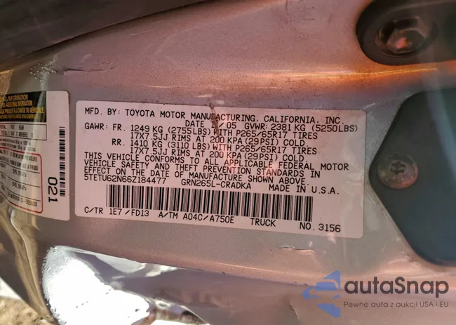 5TETU62N66Z184477: 98774635