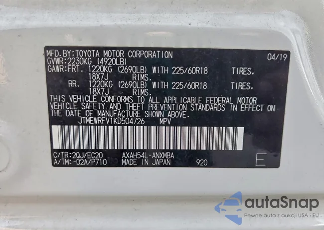 JTMEWRFV1KD504726: 95565495