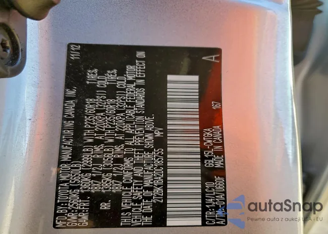 2T2BK1BA2DC185755: 98656725